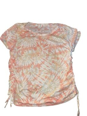 Neutral Pink Tie-Dye Short Sleeve Tee with Side Drawstrings (Maternity Top)